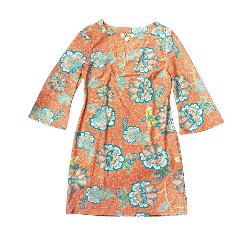 Aryeh Womens Medium Coral & Teal Floral Dress EUC - Picture 1 of 5
